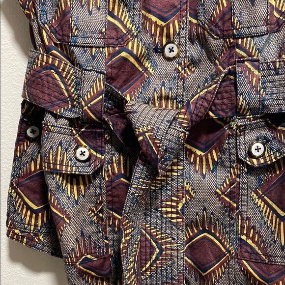 Elevenses Anthropologie Linen Blend Boho Vest Aztec Tribal Print Size S - Picture 6 of 14
